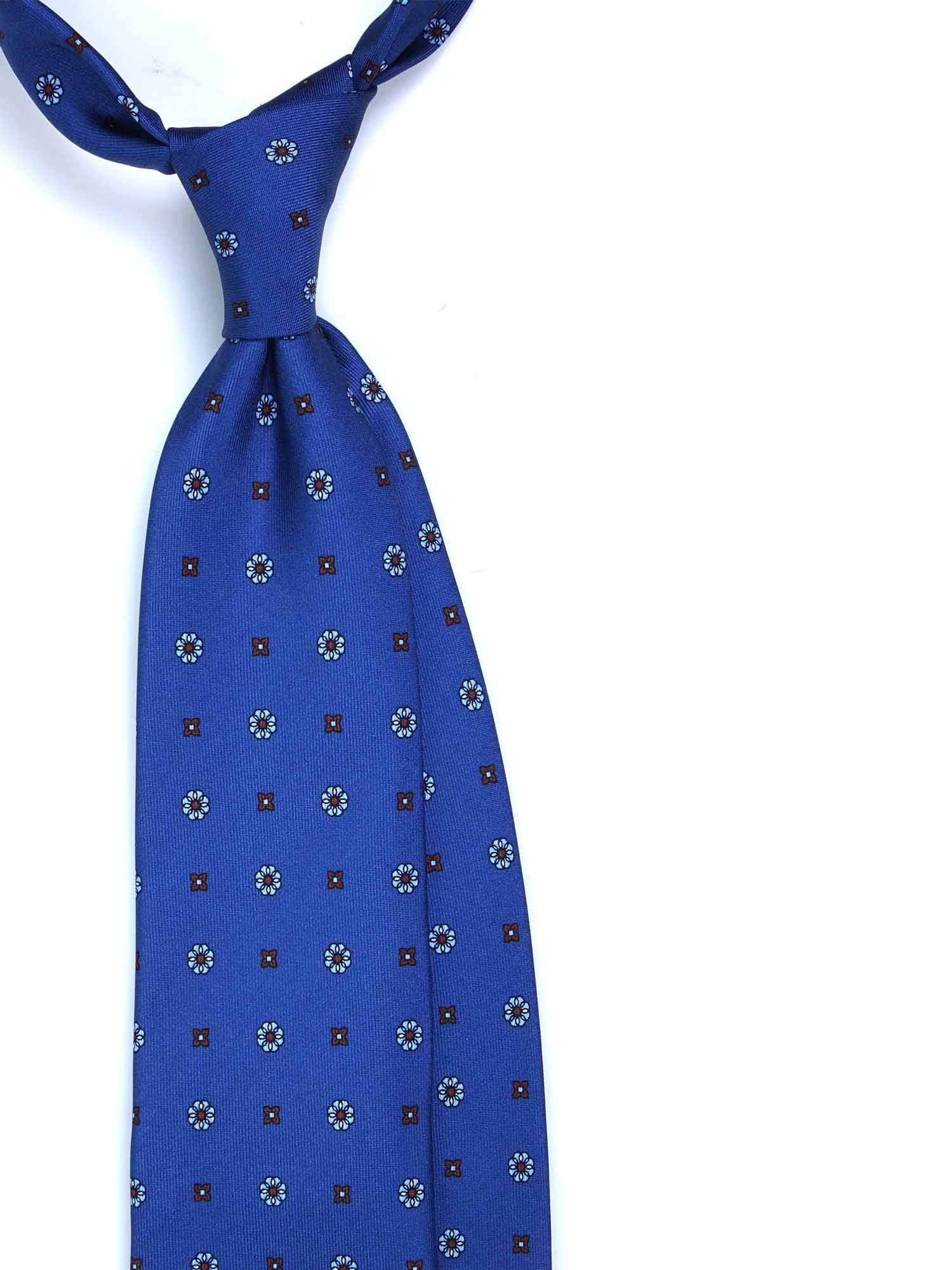R11 - Blue and Flowers Tie - Satin Silk